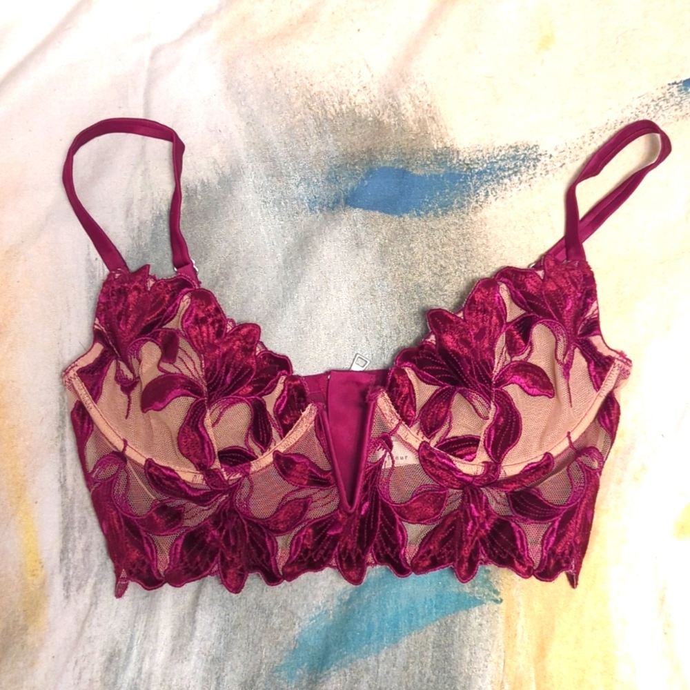 Fleur du Mal Burgundy Lace Bra